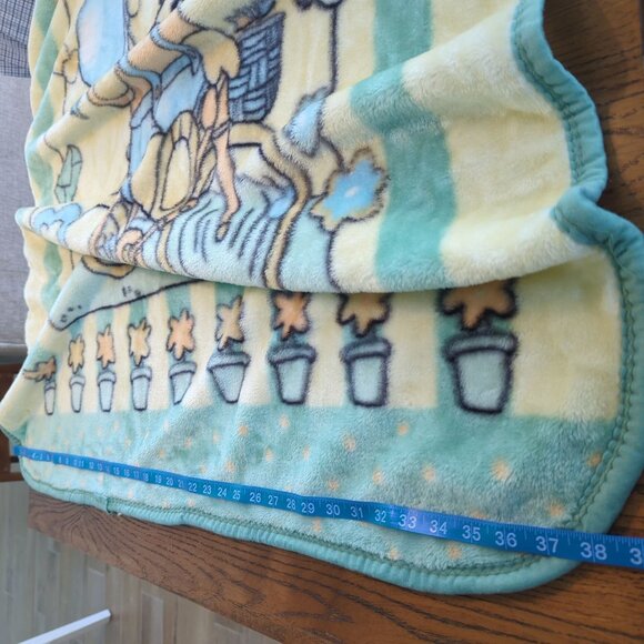 Vintage Teddy Bear Baby yellow blue Blanket Soft Fleece Balloons Bicycle Print - Picture 14 of 14